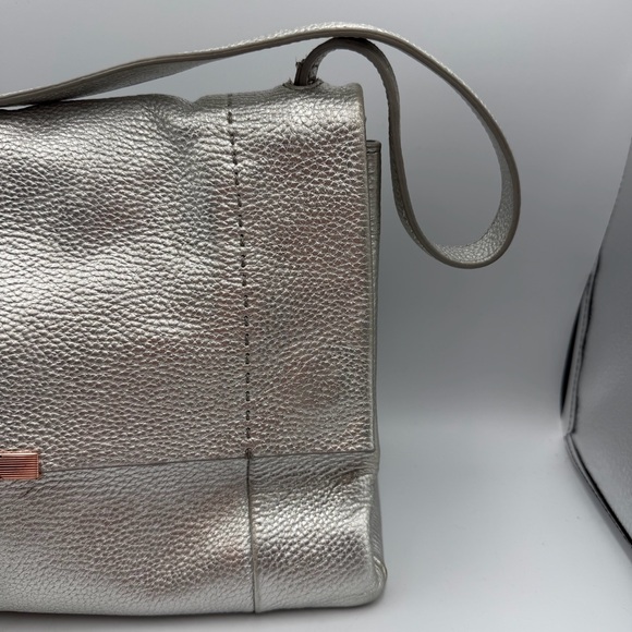 Ted Baker Silver Leather Shoulder Bag Pink Bow Lining main image 12